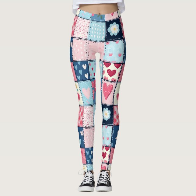 Charming Cute Patchwork Design  Leggings (Front)