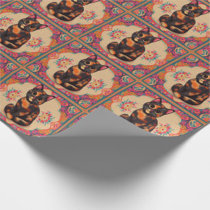 Charming Cute Tortoiseshell Cat Vibrant Border Wrapping Paper