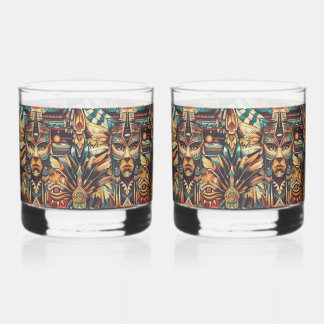 Charming Cyan "Mesoamerican Motif" Art Glass Tumbl