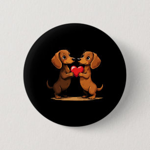 Charming Dachshund Puppy Heart For Valentine's Day 6 Cm Round Badge