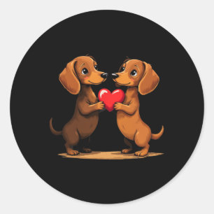 Charming Dachshund Puppy Heart For Valentine's Day Classic Round Sticker