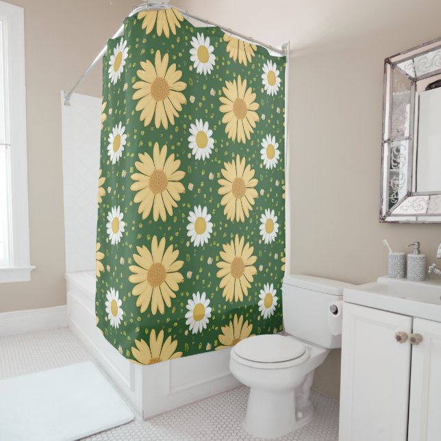 Charming Daisy Collection Versatile Floral Pattern Shower Curtain (In Situ)
