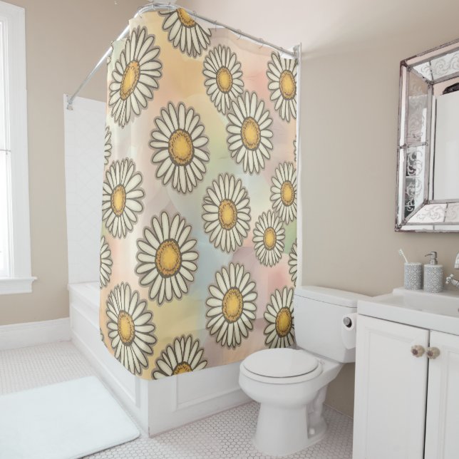 Charming Daisy Collection Versatile Floral Pattern Shower Curtain (In Situ)