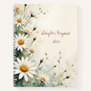 Charming Daisy Floral Botanical Watercolor Style Notebook