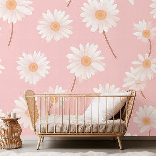 Charming Daisy Kids Room Pattern   Soft Pink Wallpaper