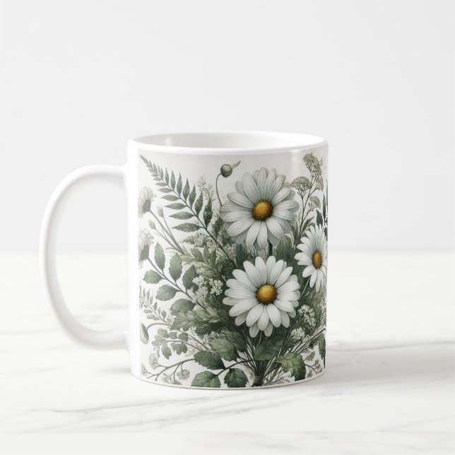 Charming Daisy White Ceramic Coffee Mug (Left)