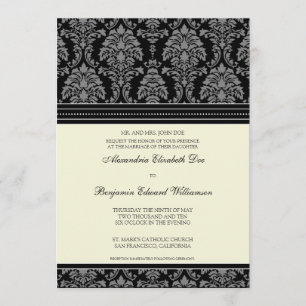 Charming Damask 5x7 Wedding Invitation: black Invitation