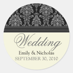 Charming Damask Wedding Invitation Seal (black)