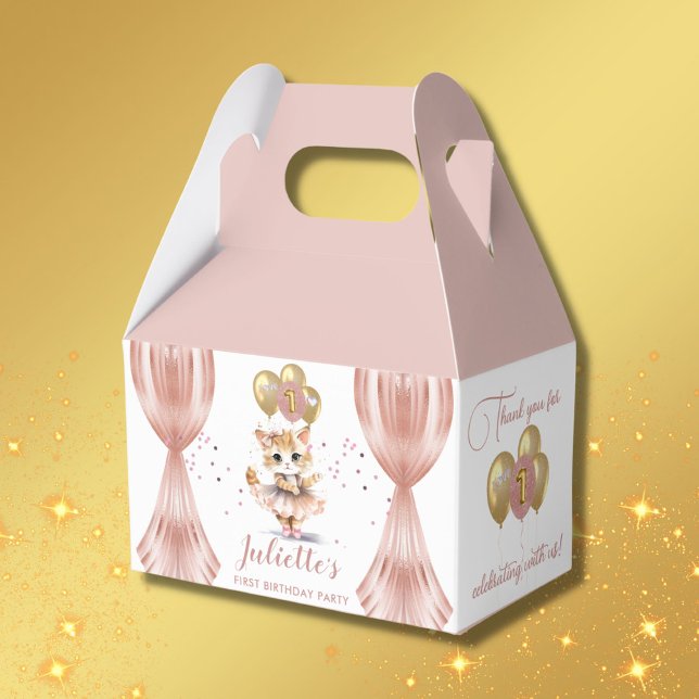 Charming Dancing Kitten Photo First Birthday Girl Favour Box (Creator Uploaded)