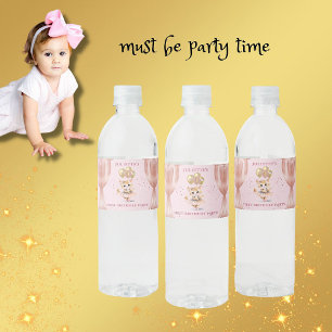 Charming Dancing Kitten Photo First Birthday Girl  Water Bottle Label