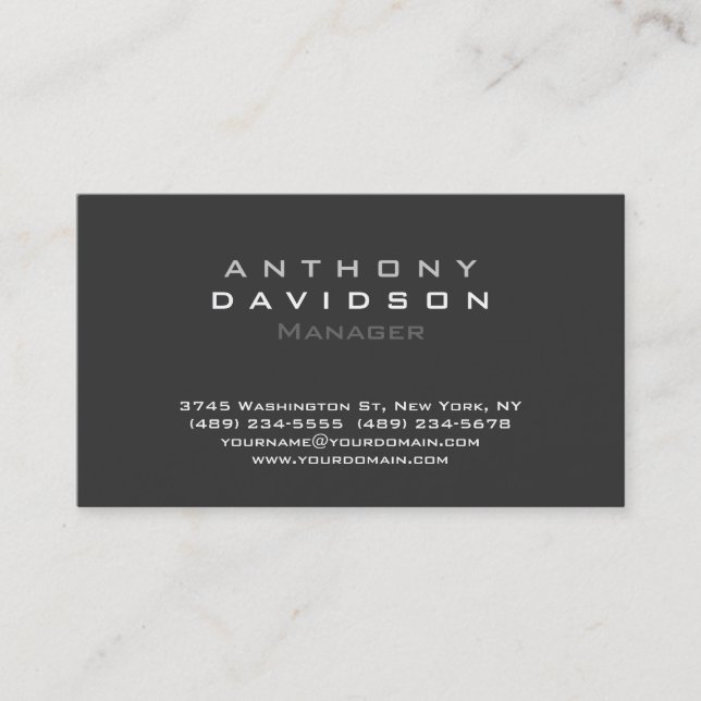 Charming Dark Grey Contemporary Chic Business Card (Front)