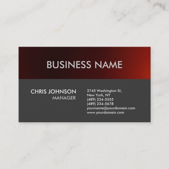 Charming Dark Red Grey Plain Modern Business Card (Front)