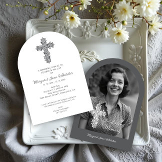 Charming Delicate Floral Christian Cross Funeral  Invitation