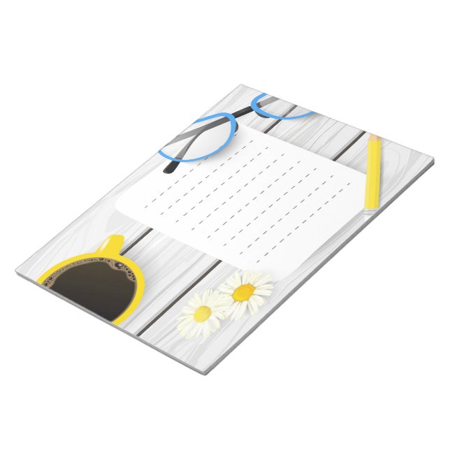 Charming Desk 40 page Notepad with Coffee&Daisies (Angled)