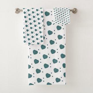 Charming Diagonal Heart & Diamond Pattern Bath Towel Set