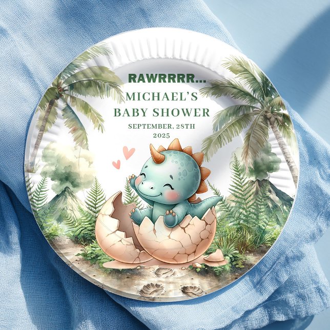 Charming Dino Egg Baby Shower Hatching Soon Plates (Charming Dino Egg Baby Shower Hatching Soon Plates)