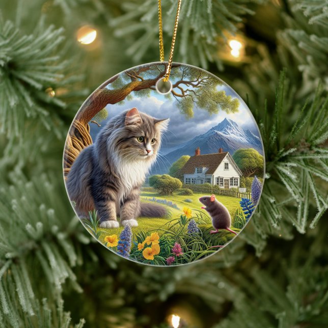 Charming Domestic Longhair Cat Keepsake Ceramic Tree Decoration (Creator Uploaded)