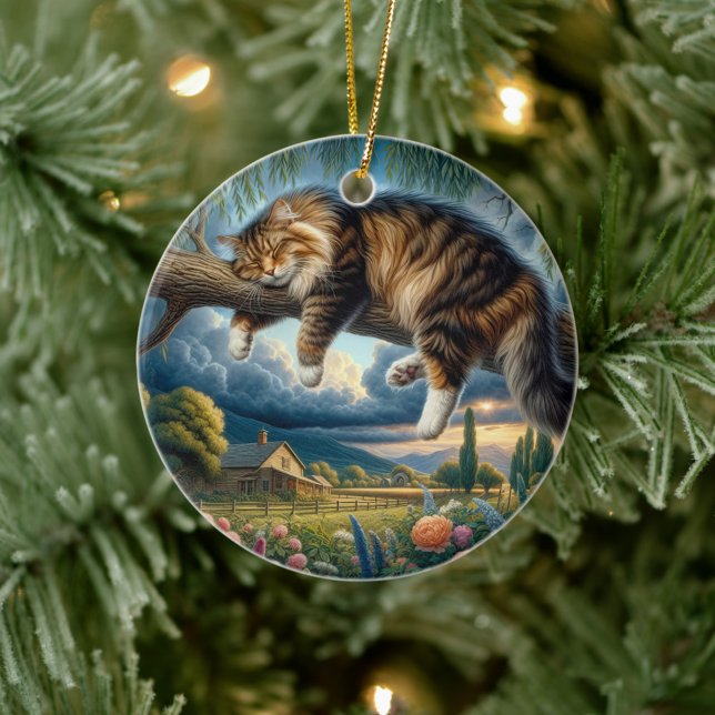 Charming Domestic Longhair Cat Keepsake Ceramic Tree Decoration (Creator Uploaded)