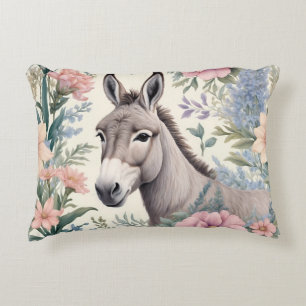 Charming Donkey Pastel Flowers Farm Animal Decorative Cushion