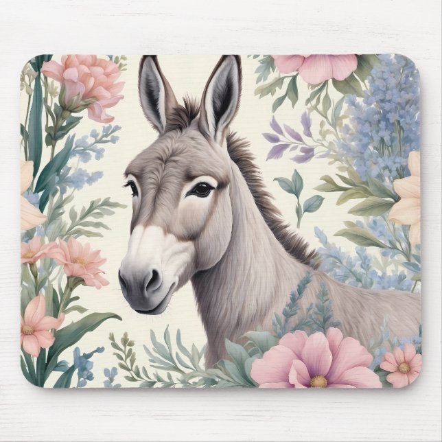 Charming Donkey Pastel Flowers Farm Animal Mouse Mat (Front)
