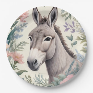Charming Donkey Pastel Flowers Farm Animal Paper Plate