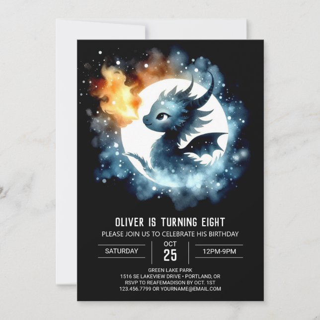 Charming Dragon Birthday Digital Invitation (Front)