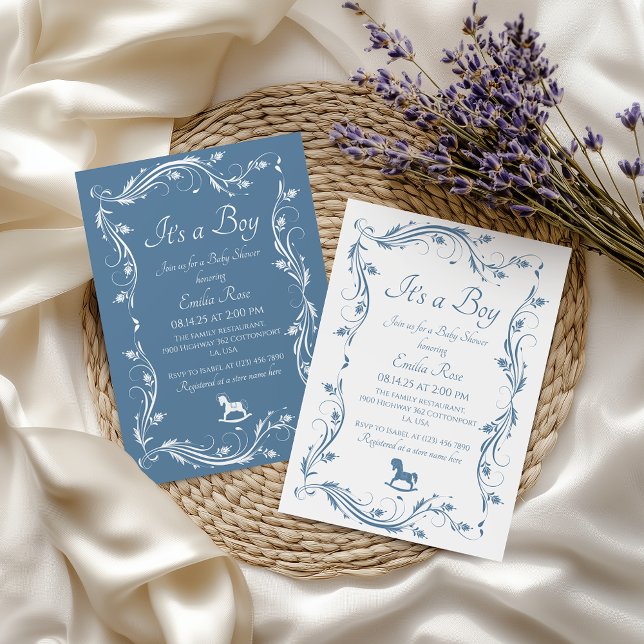 Charming Dusty Blue Classic Boy Shower Invitation (Creator Uploaded)