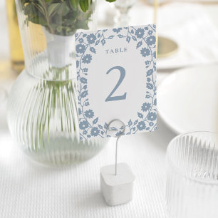 Charming Dusty Blue Romantic Folk Floral Flowers Table Number