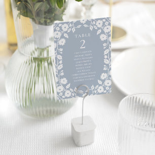 Charming Dusty Blue White Floral Seating Chart Table Number