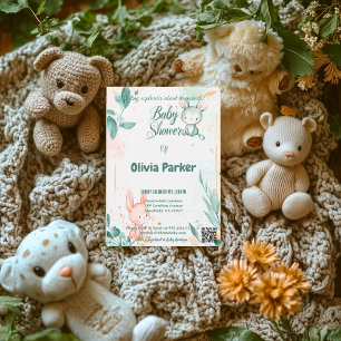 Charming Dusty Rose & Sage Green watercolor baby Invitation