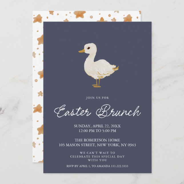 Charming Easter Brunch Invitation with Duck (Front/Back)
