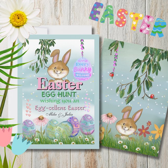 Charming Easter Egg Hunt Watercolor Holiday Card (Charming Easter Egg Hunt Watercolor Holiday Card)