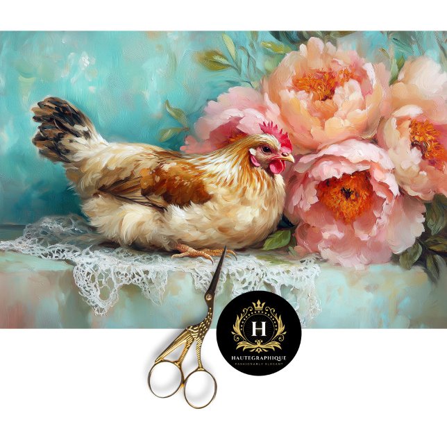Charming Easter Rustic Chicken Peonies Decoupage Tissue Paper (Creator Uploaded)