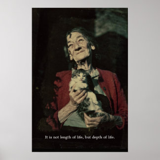 Charming elderly lady holding a cat photo poster