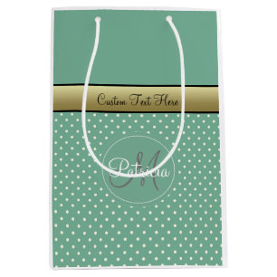 Charming & Elegance: Mint Green Monogram Polka Dot Medium Gift Bag
