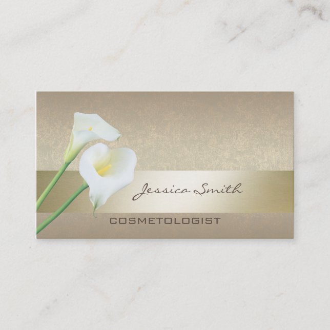 Charming elegant chic luxury golden calla lily business card (Front)