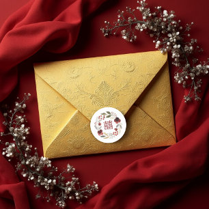 Charming Elegant Floral Chinese Double Happiness  Classic Round Sticker