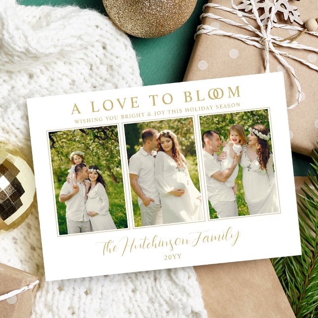 Charming Elegant Love Christmas 4 Photos Collage Holiday Card (Charming Elegant Love Christmas 3 Photos Collage Holiday Card with Envelope. )