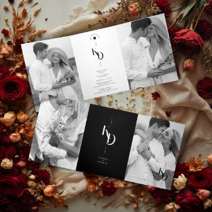 Charming Elegant Minimalist Black & White Wedding Tri-Fold Invitation