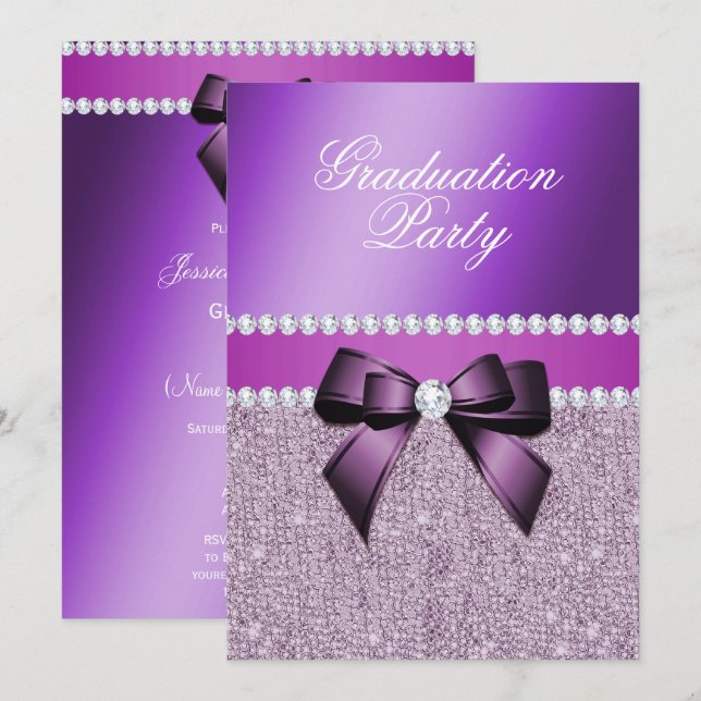 Charming Elegant Purple Graduation Party Invitation (Front/Back)