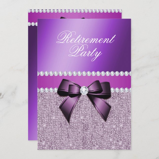 Charming Elegant Purple Retirement Party Invitation (Front/Back)