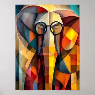Charming Elephant – Cubist Scholar with Glasses Poster