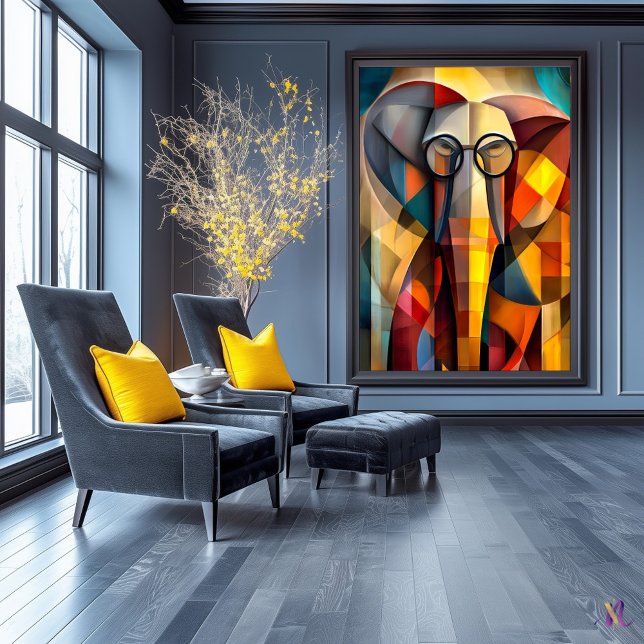 Charming Elephant – Cubist Scholar with Glasses Poster (Creator Uploaded)
