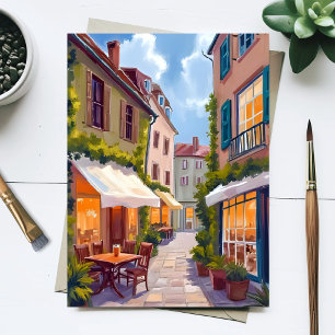 Charming European Cafe Street Cosy Village Postcard