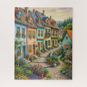 Charming European Old Town Cobblestone Street Jigsaw Puzzle