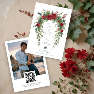 Charming Exquisite Burgundy Roses & Leaves Garland Save The Date