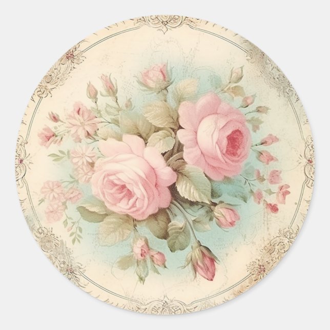 Charming Fades, Pink Shabby Chic Classic Round Sticker (Front)