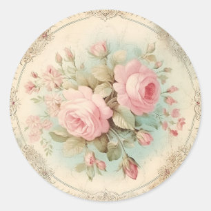 Charming Fades, Pink Shabby Chic Classic Round Sticker