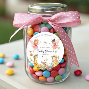 Charming Fairies Woodland Animals Baby Shower  Classic Round Sticker