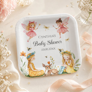 Charming Fairies Woodland Animals Baby Shower  Paper Plate
